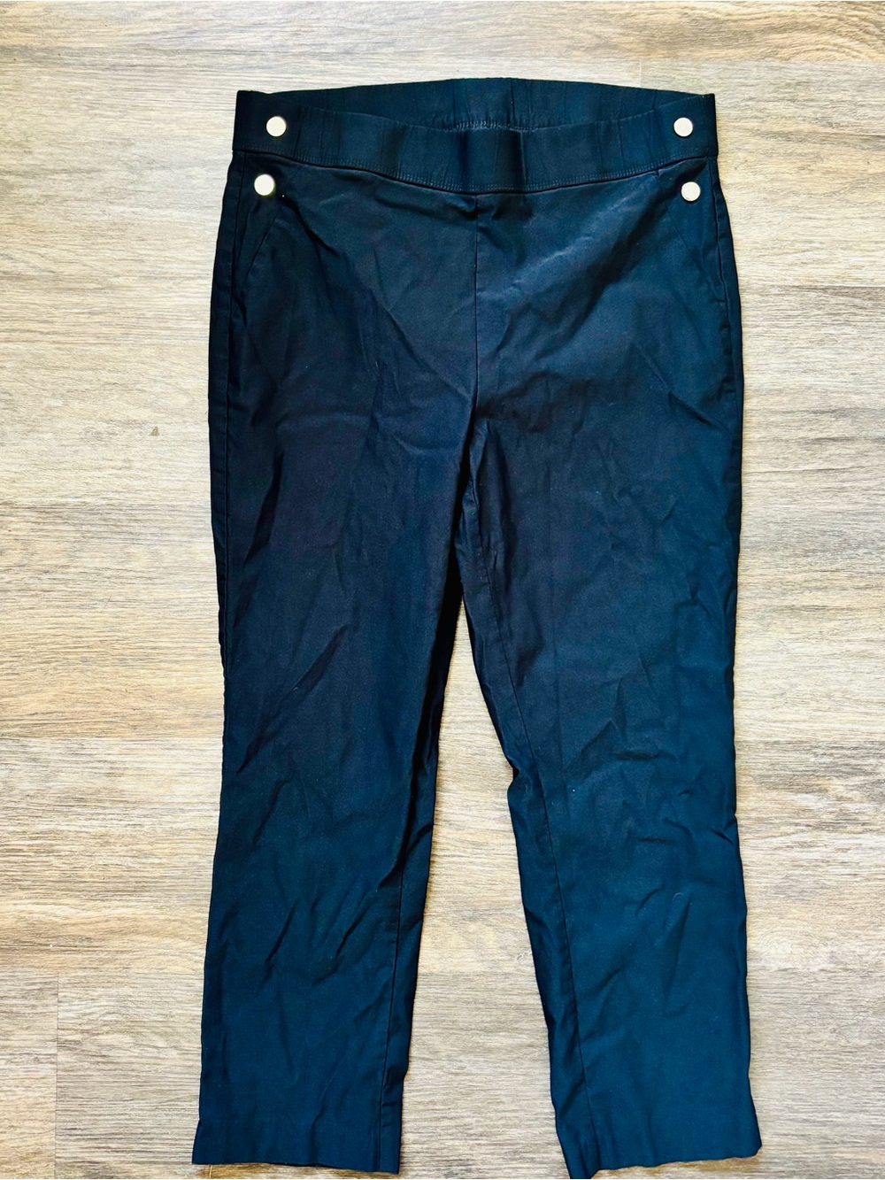 Rafaella Black Straight Leg Pull-On Pants with Button Detail